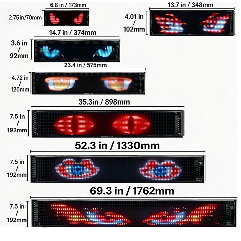 cross border new arrival evil eye soft screen, edible flexible led car display, portable car sticker with app remote control